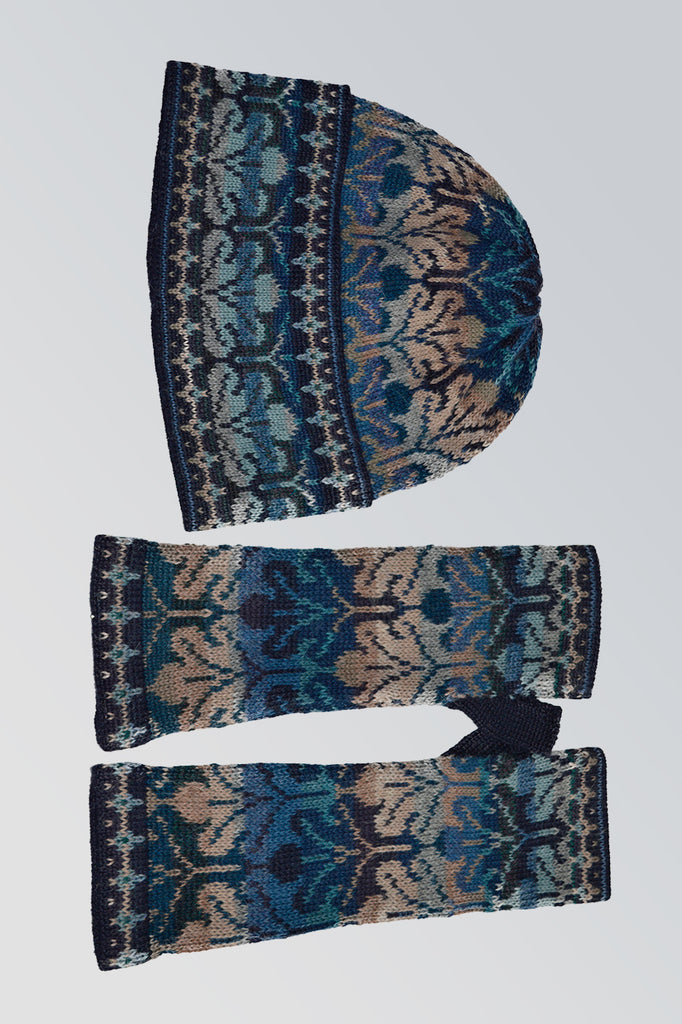 Spring Blue Damen Alpaka Hut Und Fingerless Handschuh Set