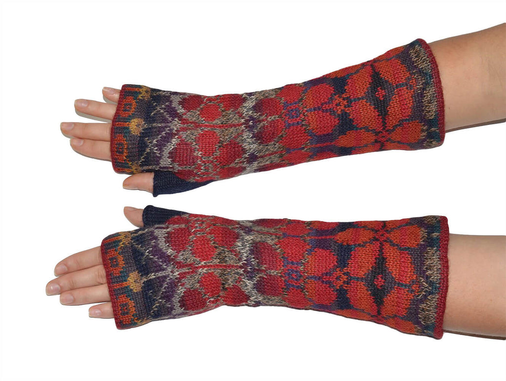 Fingerlose Damen Alpaka-Handschuhe In Abendroter Farbe