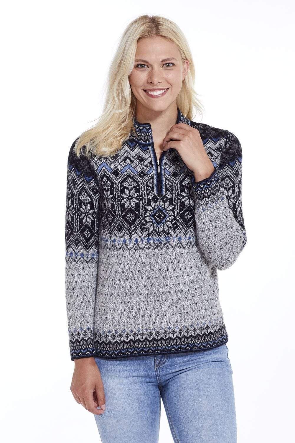 Freya Damen Alpaka Pullover Norweger Style Reissverschluss